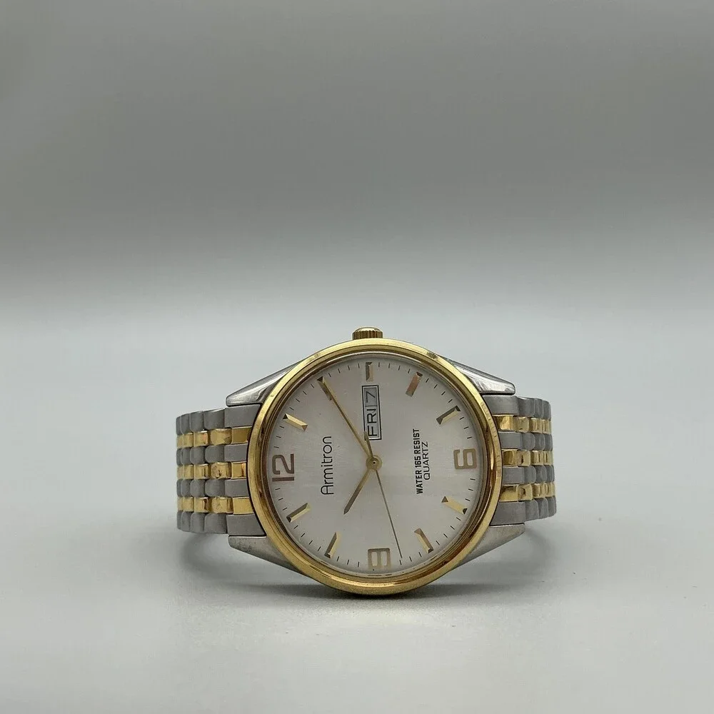 Armitron 20/1915 Mens Watch 35mm Silver Dial Two Tone Stretch Band New Battery